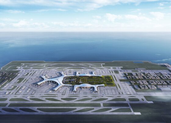 Ilustração artística do Aeroporto Internacional da Baía de Jinzhou, em Dalian