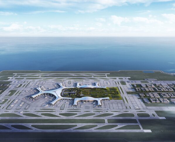 Ilustração artística do Aeroporto Internacional da Baía de Jinzhou, em Dalian